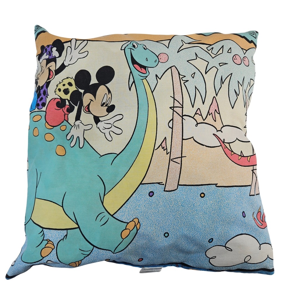Vintage Mickey and Minnie Mouse Disney Stone Age throw pillow 18x17in